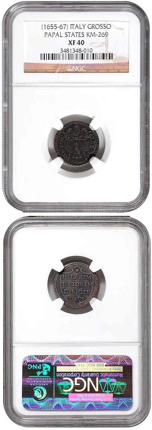 Alexander VII (1655-67) Ag Grosso Coin NGC XF40 Photo