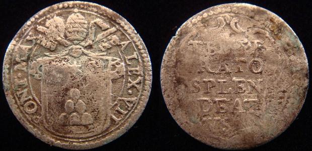 Alexander VII (1655-67) Mezzo Grosso Silver Coin Photo