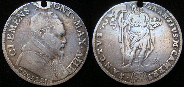 Clement X 1673 Rare Silver Giulio aVF Photo