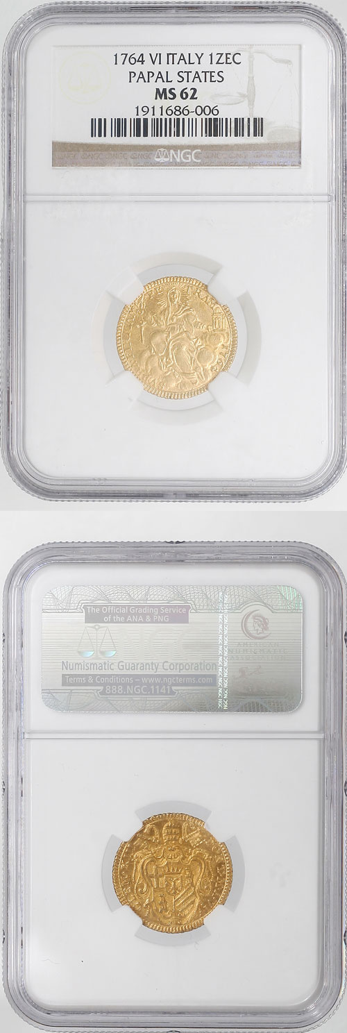 Clement XIII 1764 Gold Zecchino NGC MS62 Photo