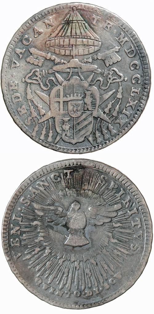 1769 Sede Vacante 1/5 Scudo Coin Photo