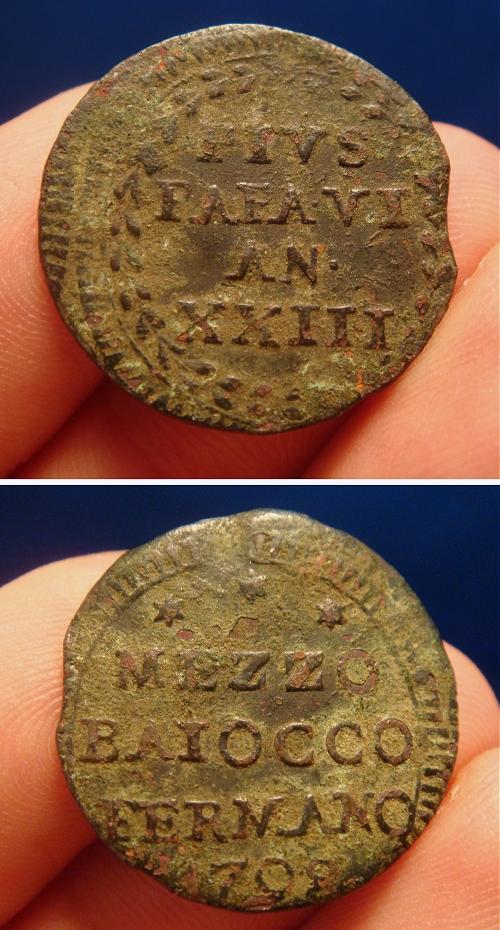 Pius VI 1798-Fermo Mezzo Baiocco Coin Photo