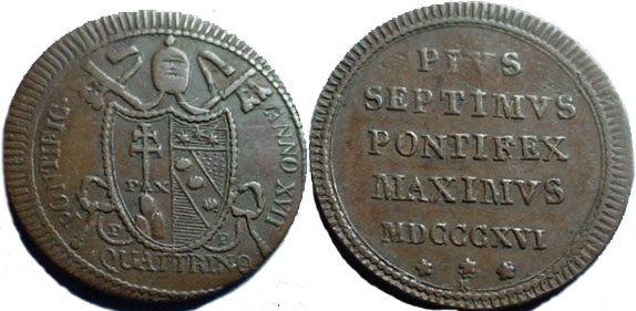 1816 Pius VII Anno XVII Quattrino Nice XF Photo