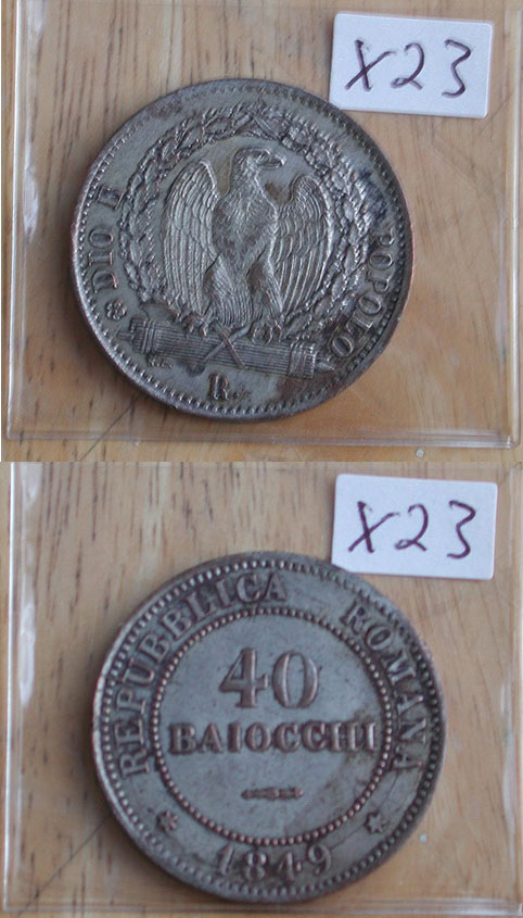 1849 Roman Republic 40 Baiocchi Rare Photo