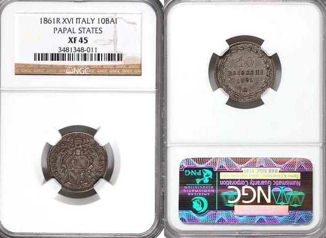 Pius IX 1861 A.XVI 10 Baiocchi Silver Coin XF Photo