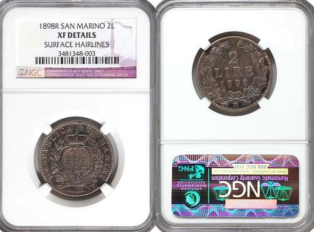 1898 San Marino 2 Lire Coin Photo