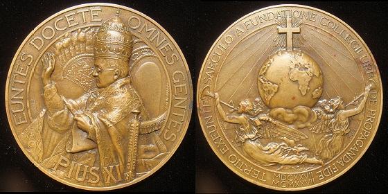 Pius XI 1927 Urban College 60mm Bronze Medal Photo