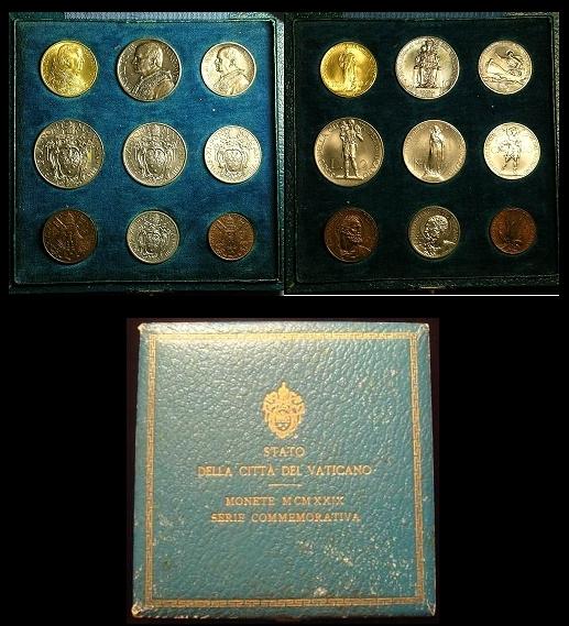 1929 Vatican 9 Coin Mint Set Cased, Gold BU Photo