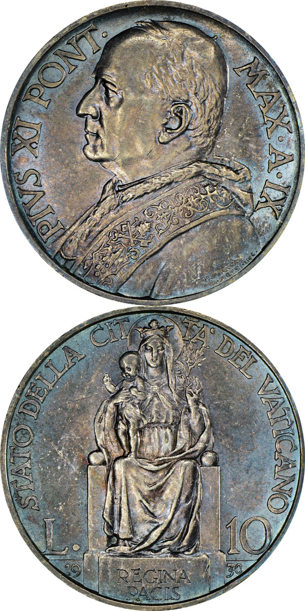 1930 Vatican 10 Lire Silver Coin Photo