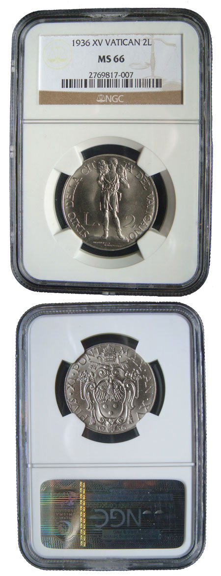 1936 Vatican 2 Lire GOOD SHEPHERD Coin MS66 Photo