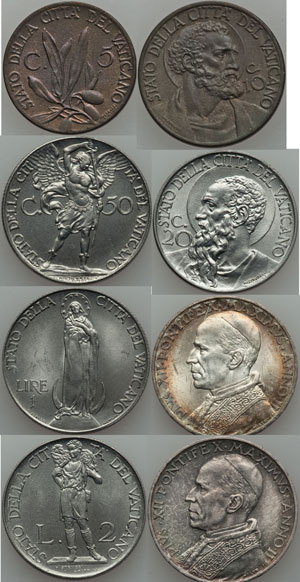 1940 Vatican Mint Set 8 Coins, Ch.Unc Photo