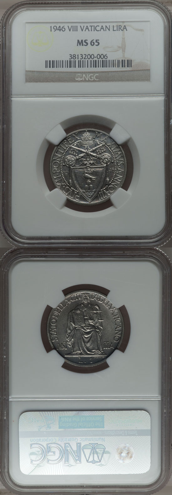 1946 Vatican 1 Lira Coin NGC MS65 Photo