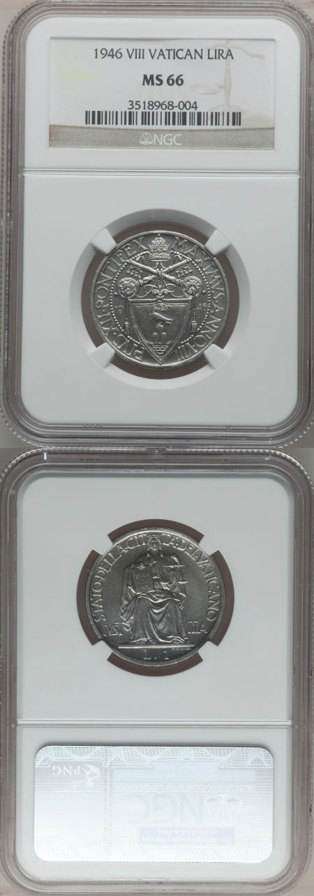 1946 Vatican 1 Lira Coin NGC MS66 Photo