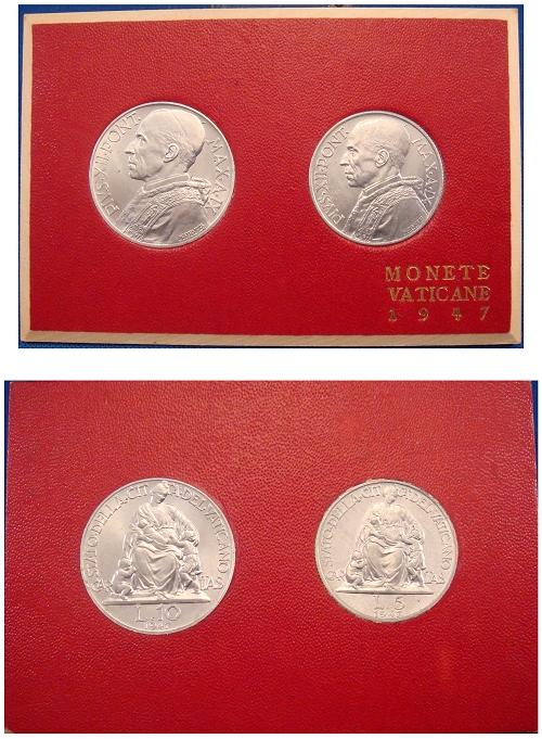 1947 Vatican Mint Set, 2 Coins BU Photo