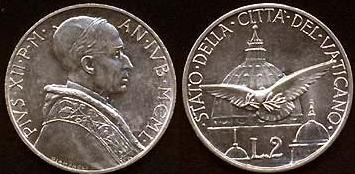 1950 Vatican 2 Lire Coin HOLY YEAR Photo