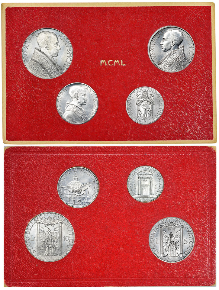 1950 Vatican Mint Coin Set, 4 Coins BU Photo