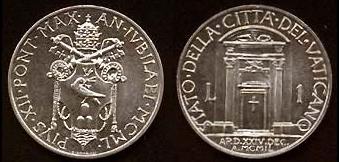 1950 Vatican 1 Lira Coin HOLY DOOR Photo