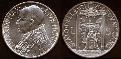 1950 Vatican 5 Lire Coin HOLY YEAR Photo