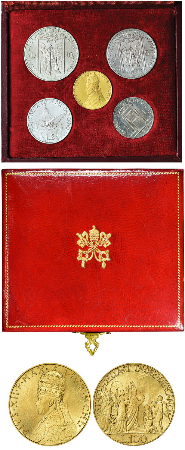 1950 Vatican Coin Set, 100 Lire Gold B/U Case Photo