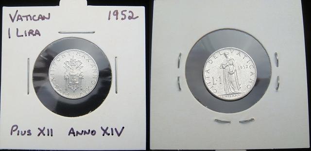1952 Vatican 1 Lira Coin TEMPERANCE Photo
