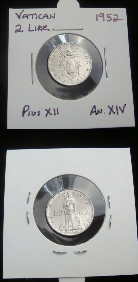1952 Vatican 2 Lire Coin FORTITUDE Photo