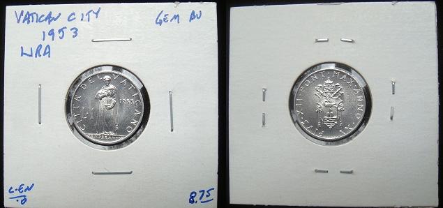 1953 Vatican 1 Lira Coin TEMPERANCE Photo