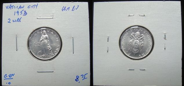 1953 Vatican 2 Lire Coin FORTITUDE Photo