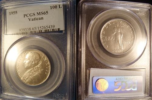 1955 Vatican 100L Steel Coin PCGS MS65 Photo