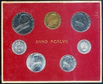 1957 Vatican Mint Set, 7 Coins BU Photo