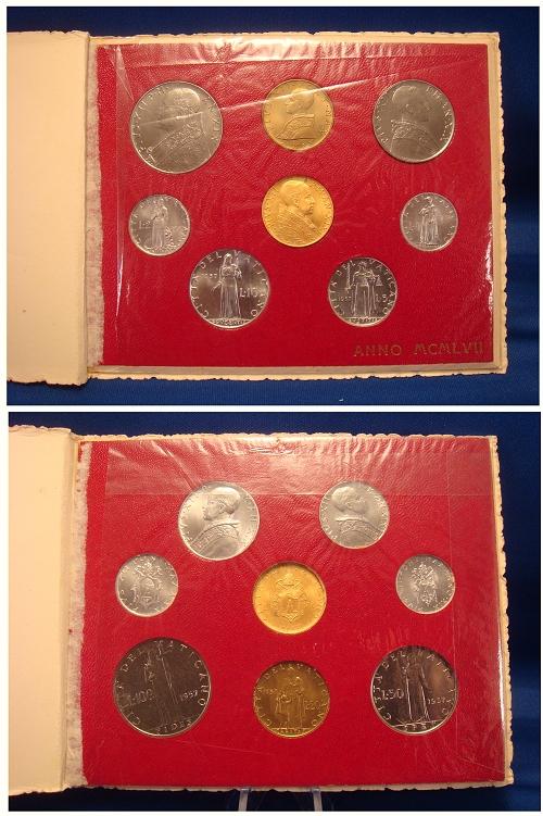 1957 Vatican Mint Set With 100 Lire Gold Coin BU Photo