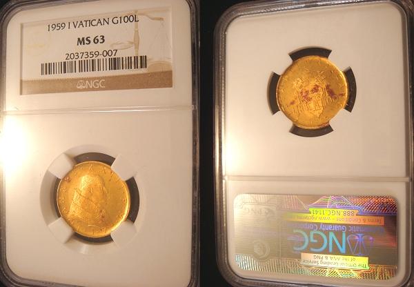 1959 Vatican 100 Lire Gold Coin NGC MS63 Photo