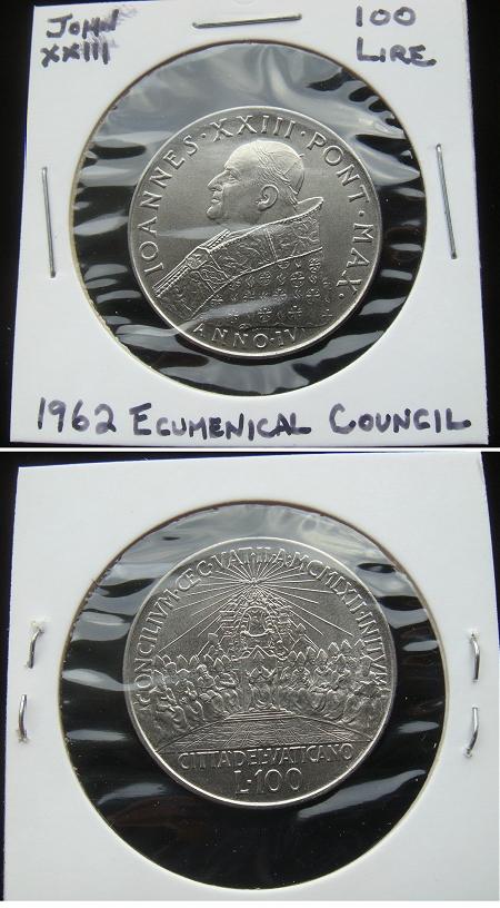1962 Vatican 100 Lire Vatican II Coin Photo