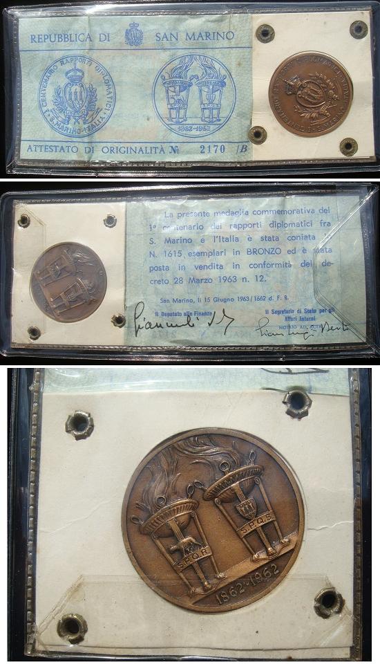 1963 San Marino Medal, Italy Relations Photo