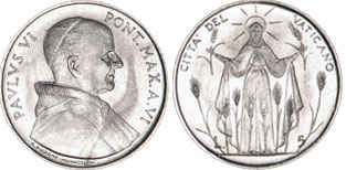 1968 Vatican 5 Lire Our Lady of the Harvest Coin Photo