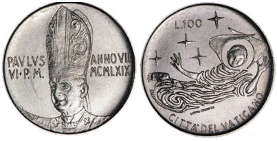 1969 Vatican 100 Lire Angel Coin Photo