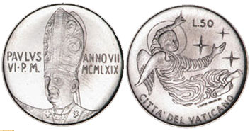 1969 Vatican 50 Lire Angel Coin Photo