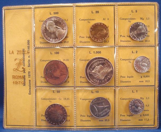1970 Italy Mint Coin Set, 9 Coins B/U Photo