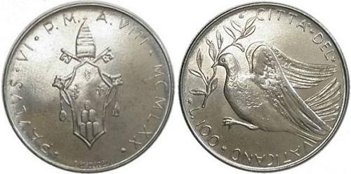 1970 Vatican 100 Lire Coin Dove-Olive Branch Photo