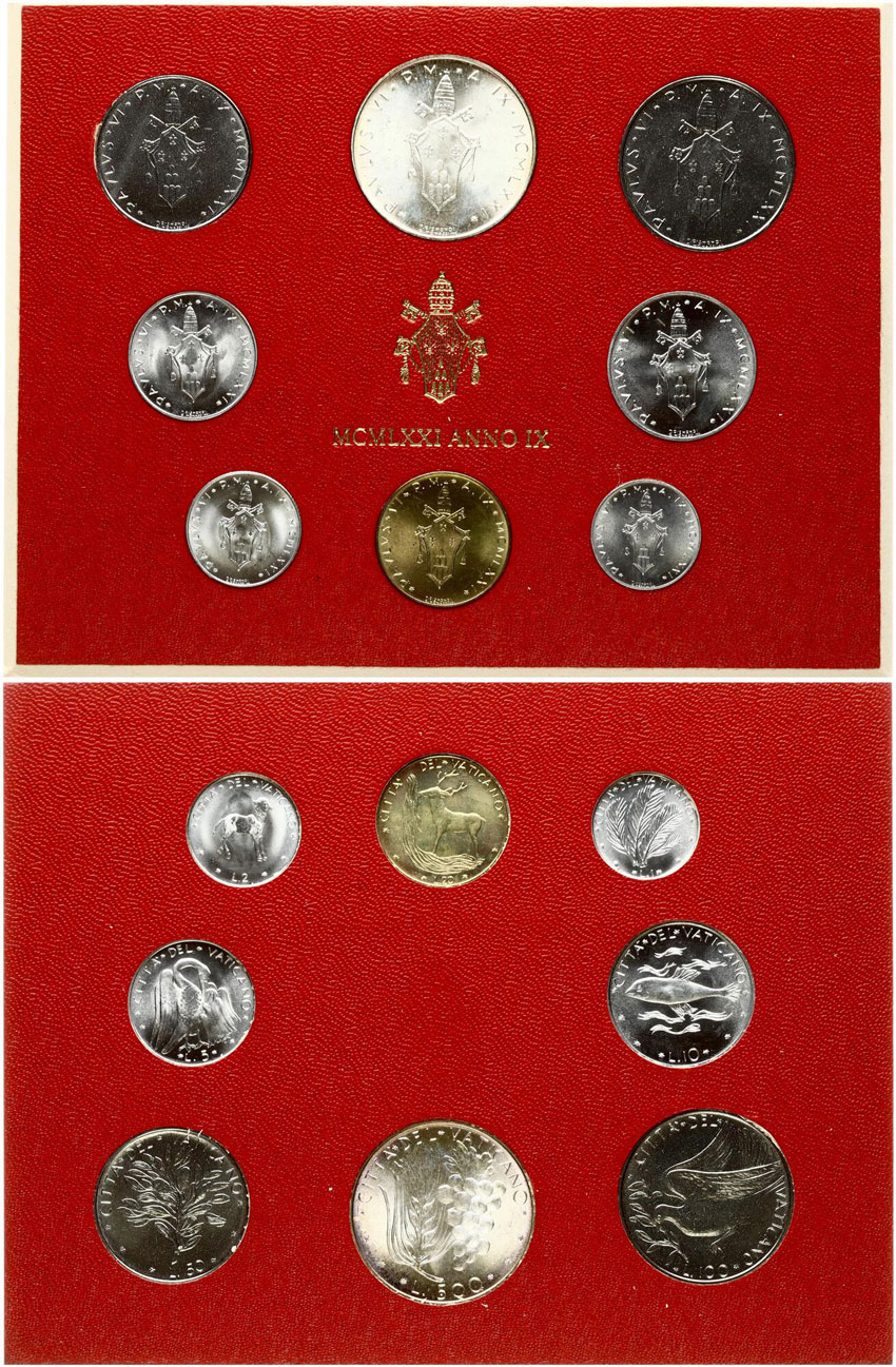 1971 Vatican Mint Set, 8 Coins BU Photo