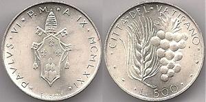 1971 Vatican 500 Lire Silver Coin B/U Photo
