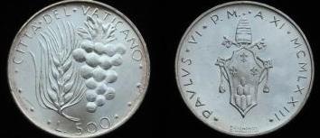 1973 Vatican 500 Lire Silver Coin B/U Photo