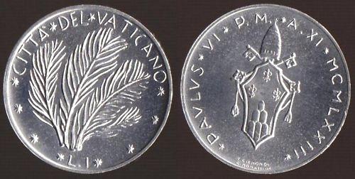 1973 Vatican 1 Lira Coin PALMS Photo