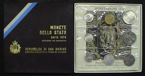 1974 San Marino Mint Set, 8 Coins B/U Photo