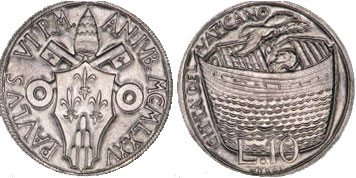 1975 Holy Year 10 Lire NOAH'S ARK Coin Photo
