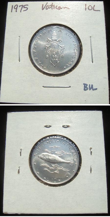 1975 Vatican 10 Lire Coin BU Photo