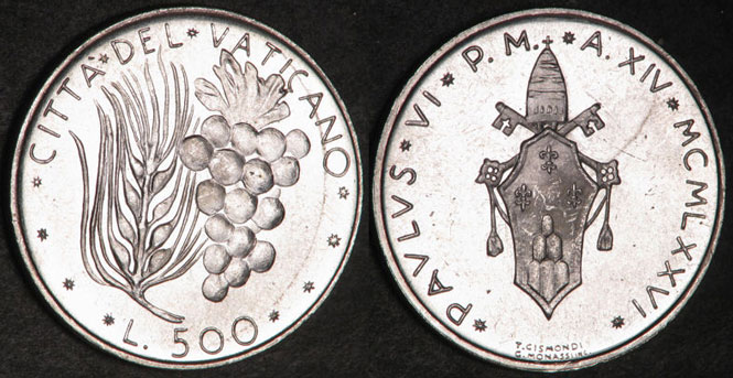 1976 Vatican 500 Lire Silver Coin UNC Photo