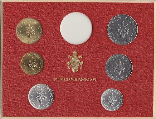 1978 Vatican Coin Set, Sans Silver 6 Coins BU Photo