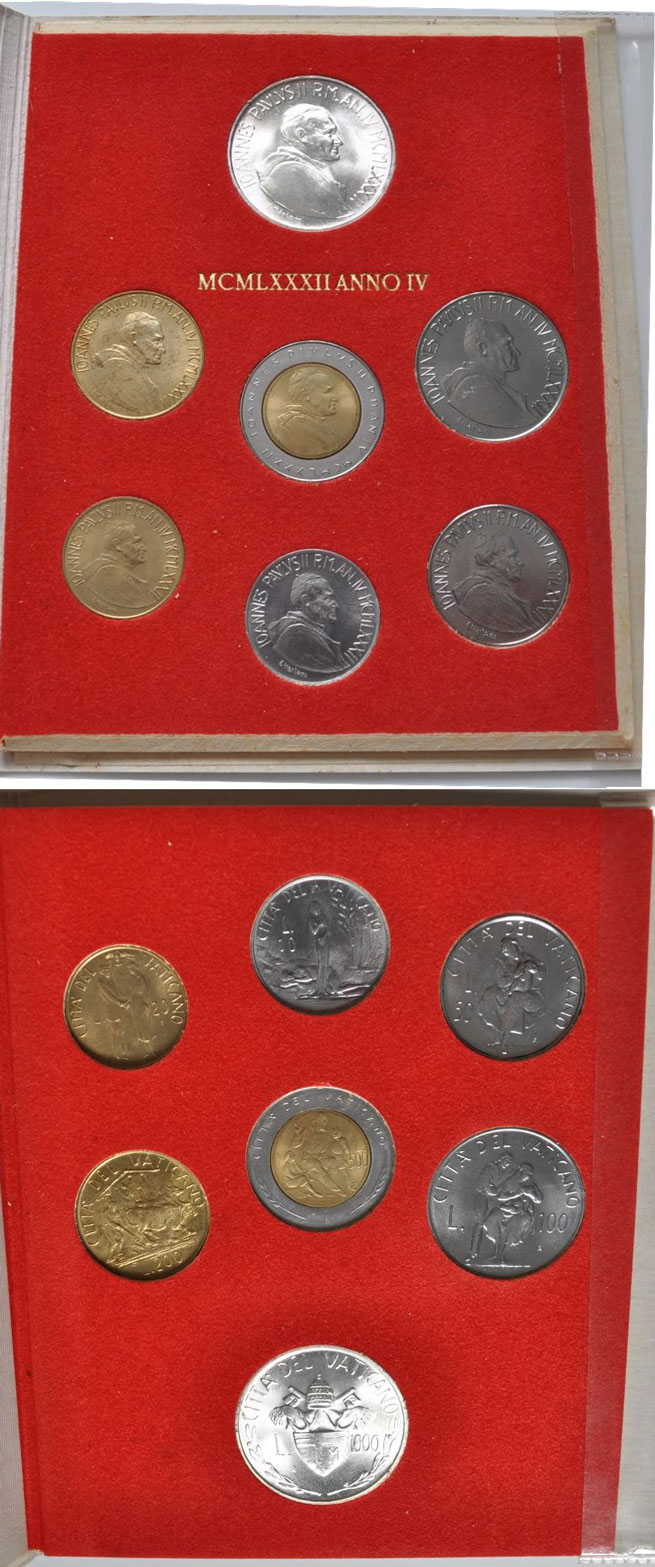 1982 Vatican Mint Coin Set, 7 Coins BU Photo