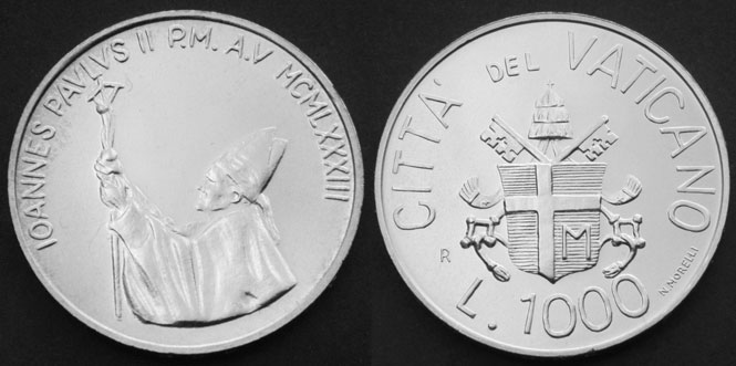 1983 Vatican 1000 Lire Silver Coin B/U Photo