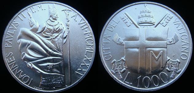 1985 Vatican 1000 Lire Silver Coin B/U Photo